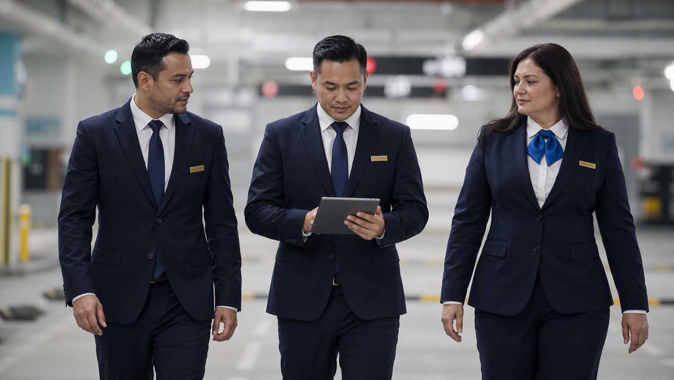CITIPRO security personnel walking through a parking garage