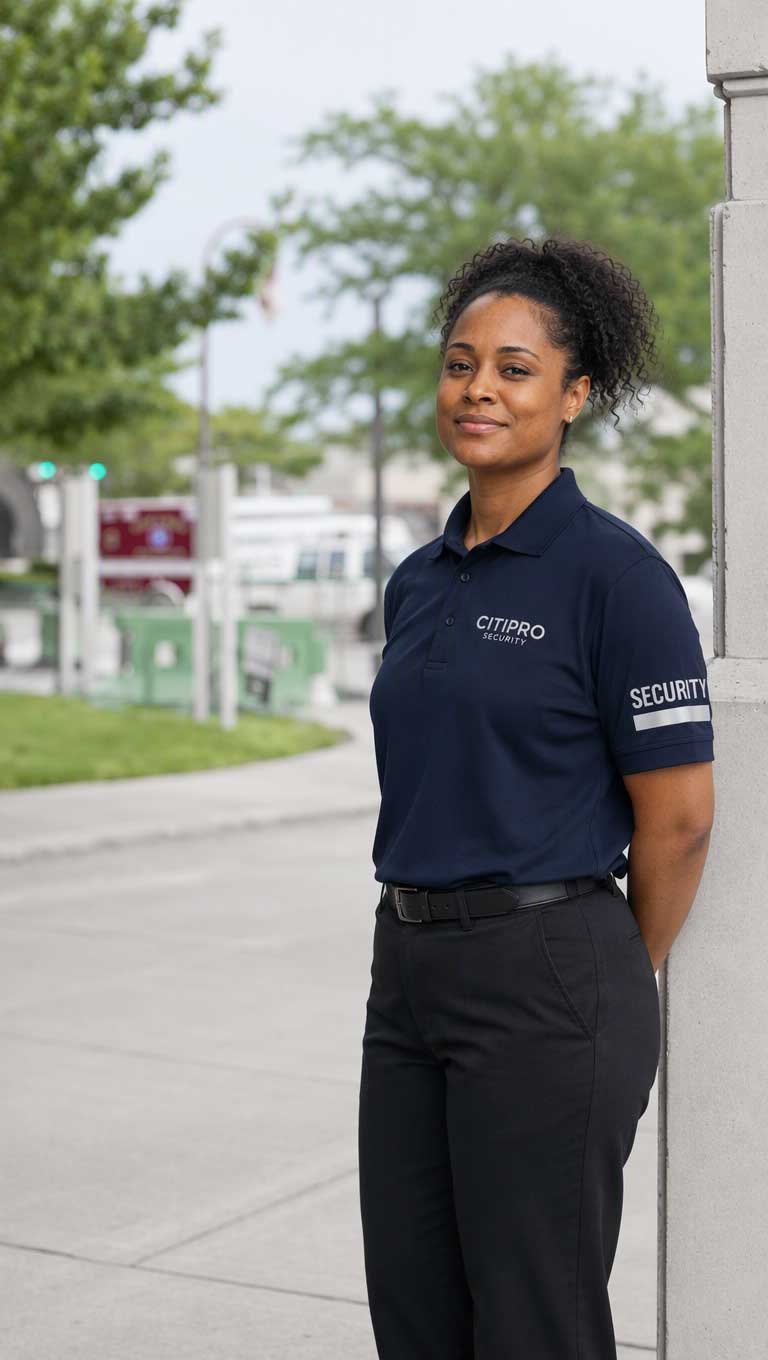 CITIPRO security officer on duty outside a commercial property