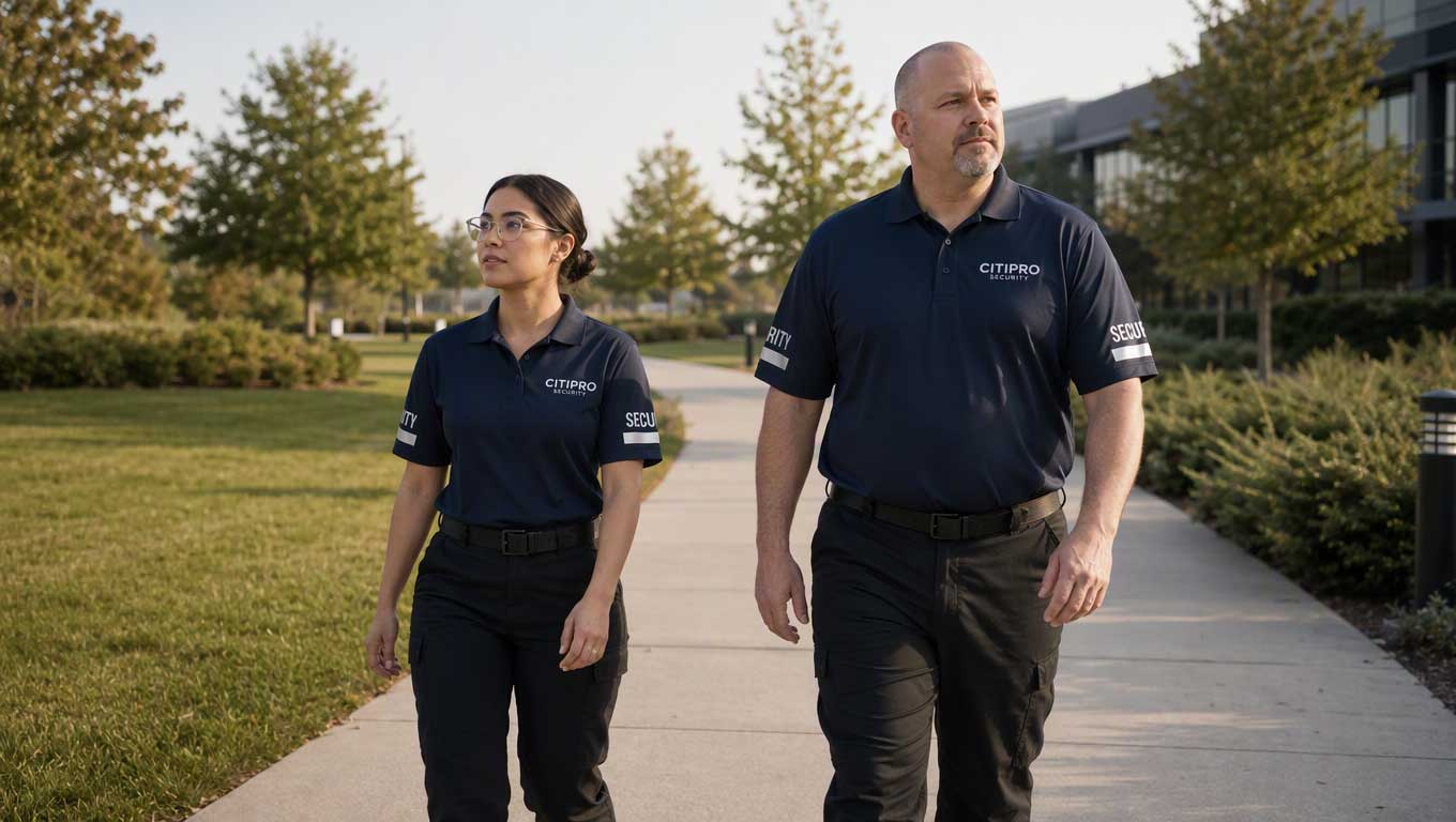 CITIPRO security guards patrolling campus grounds on foot