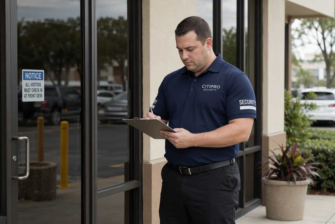 CITIPRO security officer documenting activity outside a property