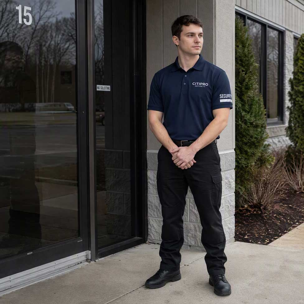 CITIPRO security officer guarding a commercial entrance