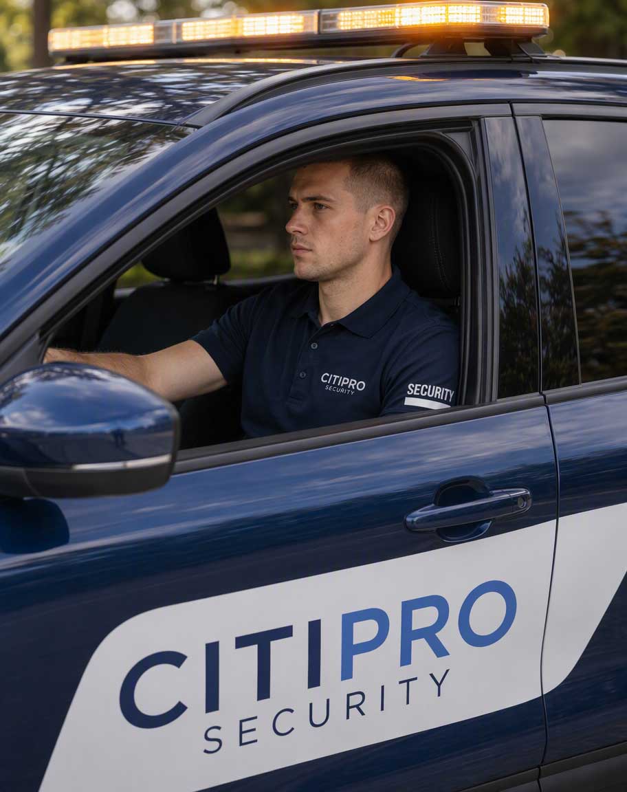 CITIPRO security officer conducting a mobile vehicle patrol