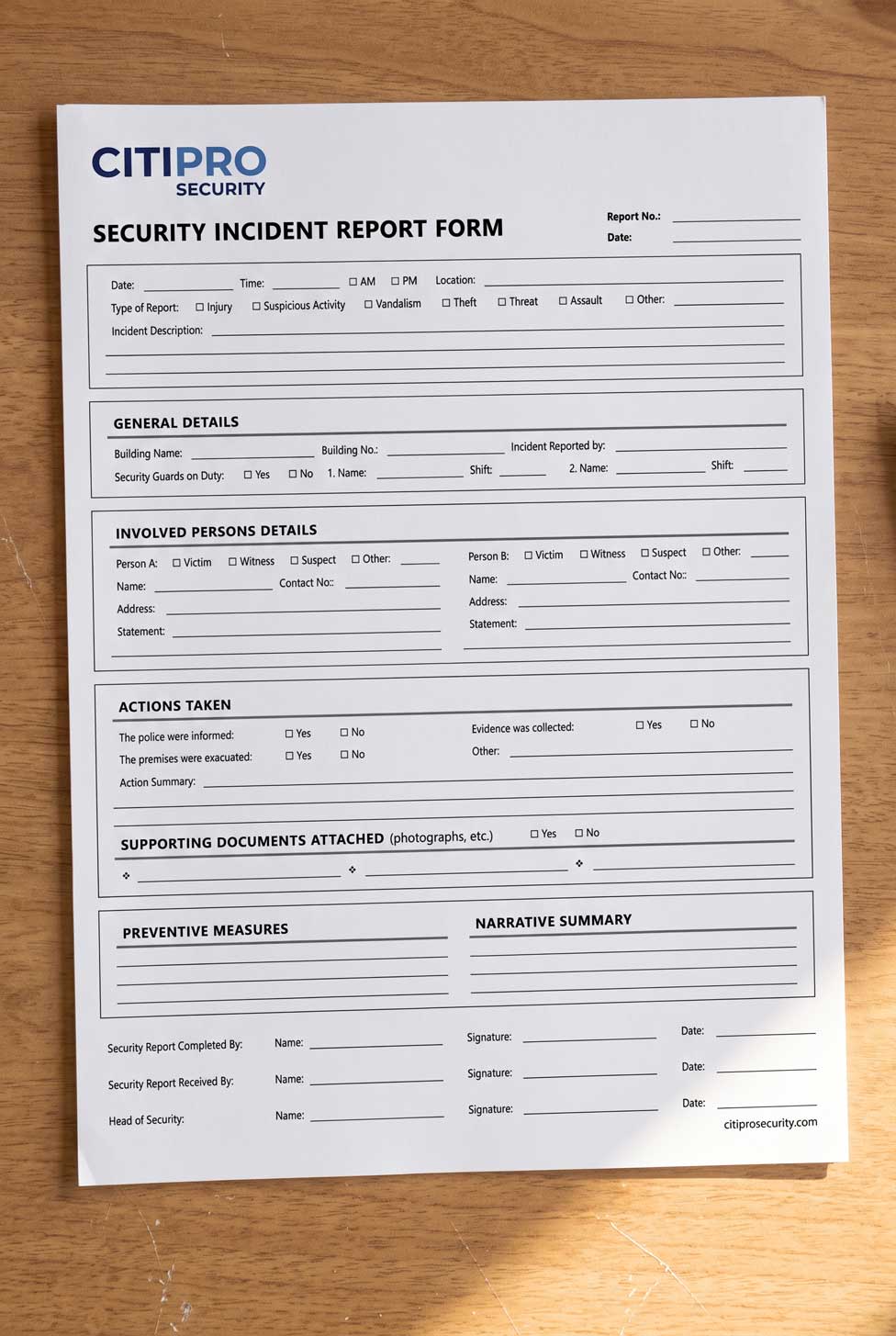 CITIPRO Security incident report form