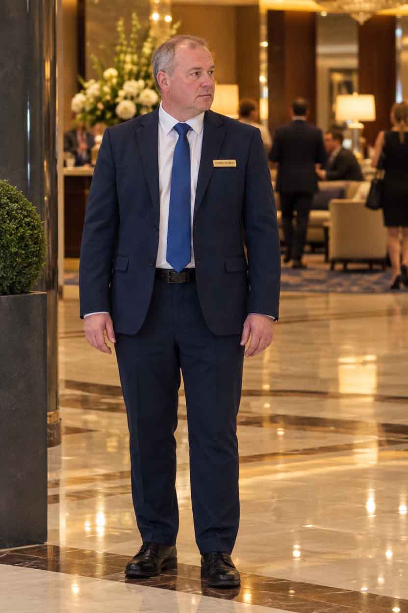 Hotel front desk security officer