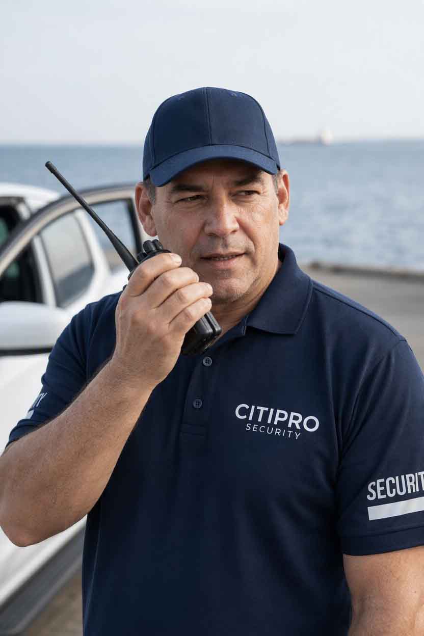 CITIPRO security officer communicating by radio