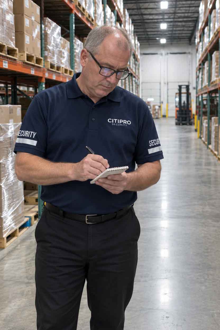 Security guard at a warehouse