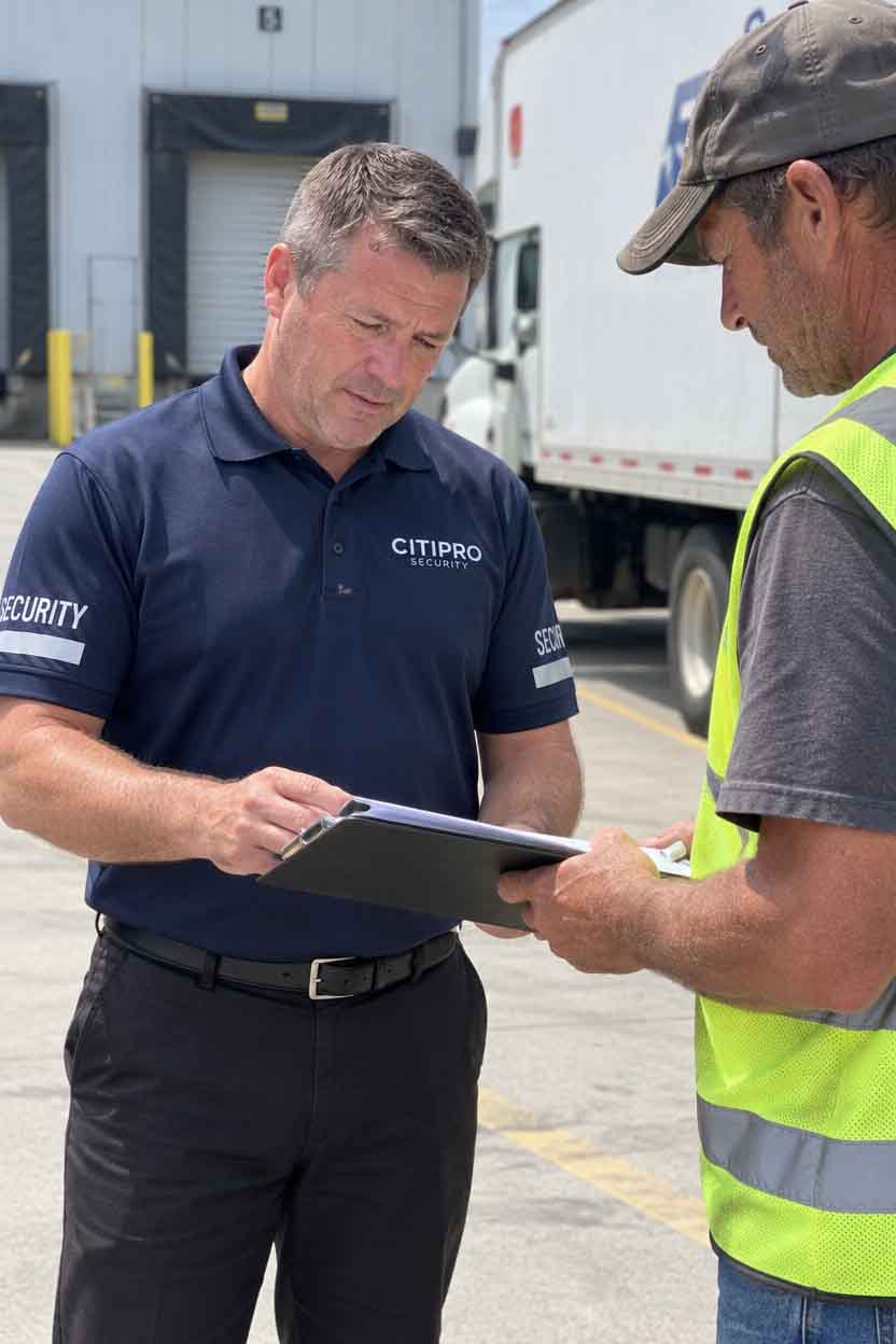 Security officer at a logistics facility